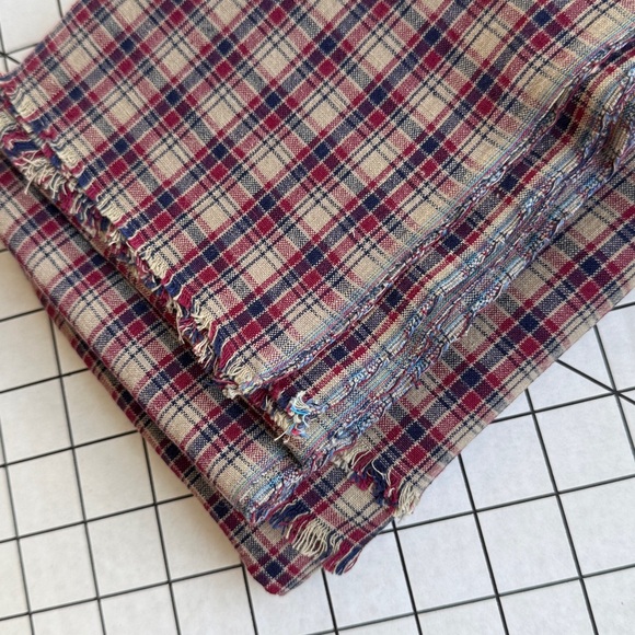 Vintage Red & Navy Homespun Plaid Cotton Fabric – 1 7/8 Yards x 42” - Picture 1 of 12